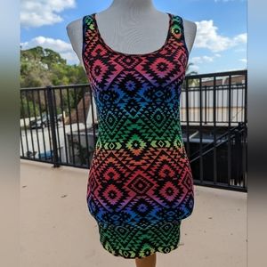 Colorful Aztec Print Ribbed T-Shirt/Mini-Dress (Rainbow of Colors)